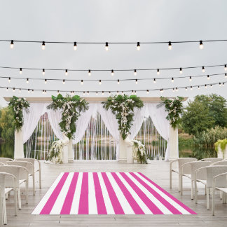 Hot Pink and White Stripes Outdoor Rug