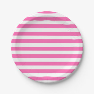 Hot Pink and White Stripes Paper Plates