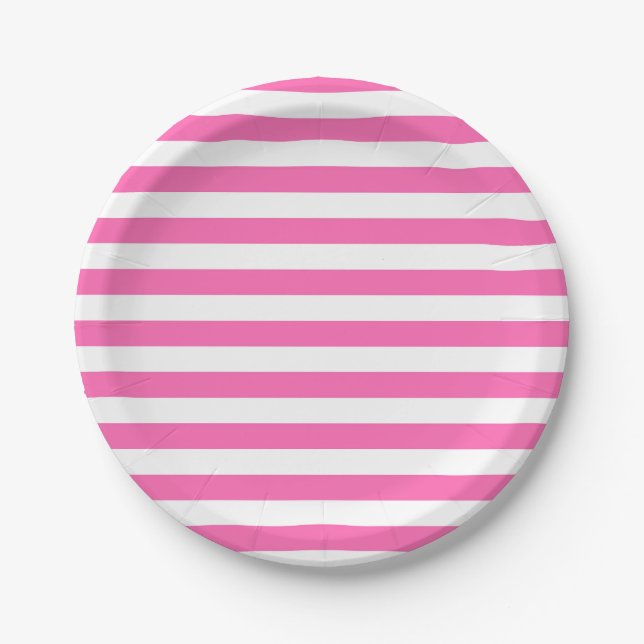Hot Pink and White Stripes Paper Plates (Front)