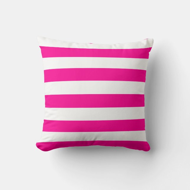 Hot Pink and White Stripes Throw Pillow (Front)