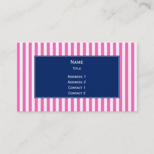 Hot Pink and White Stripes with Royal Blue Business Card Templates
