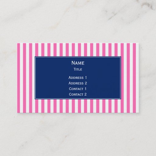 Customizable Hot Pink and White Stripes with Royal Blue Business Card Templates