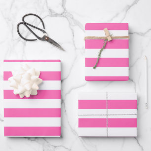 Hot Pink and White Stripes Wrapping Paper Sheets