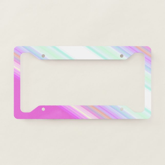 Hot Pink and White Strips License Plate Frame (Front)