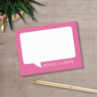 Hot Pink and White Talk Bubble Personalized Name Post-it Notes