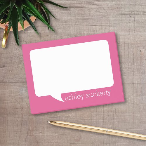 Hot Pink and White Talk Bubble Personalized Name Post_it Notes