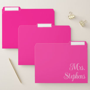 Hot Pink and White Teacher Name File Folder