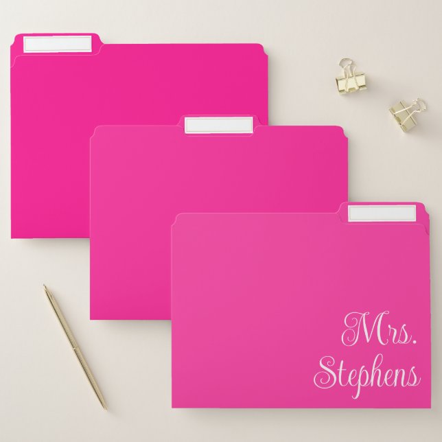 Hot Pink and White Teacher Name File Folder (Set)