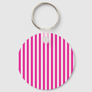 Hot Pink and White Vertical Stripes Minimalist Keychain