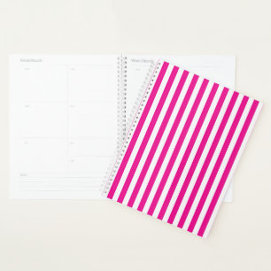 Hot Pink and White Vertical Stripes Minimalist Planner
