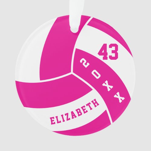 Hot Pink and White Volleyball 4  DIY Name Ornament