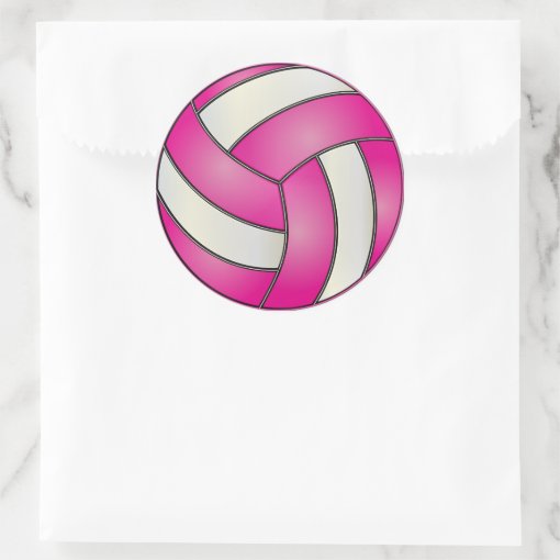 Hot Pink and White Volleyball Classic Round Sticker | Zazzle