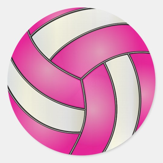 Hot Pink and White Volleyball Classic Round Sticker | Zazzle.com