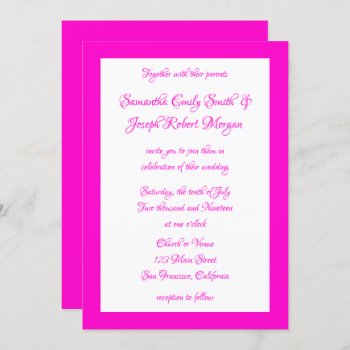 Hot Pink And White Wedding Invitation by pinkgifts4you at Zazzle