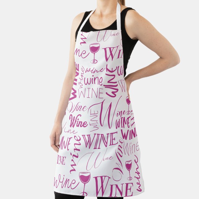 Hot Pink And White Wine Typography Pattern Apron (Insitu)