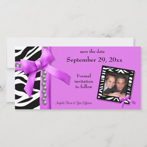 Hot Pink And White Zebra Gems Save The Date Card