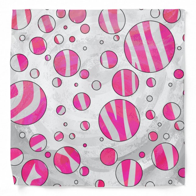 Hot Pink and White Zebra Polka Dots Bandana (Front)