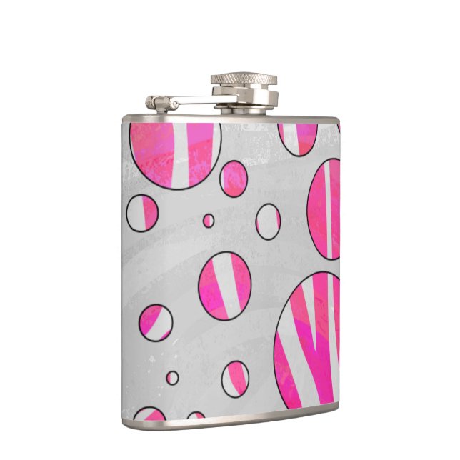 Hot Pink and White Zebra Polka Dots Flask (Right)