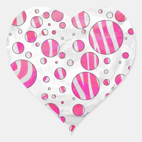 Hot Pink and White Zebra Polka Dots Heart Sticker