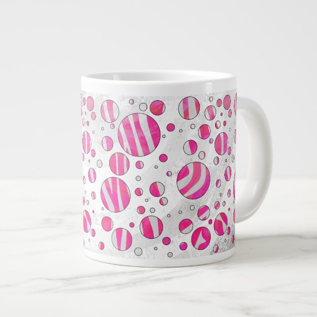 Hot Pink and White Zebra Polka Dots Large Coffee Mug (Front Right)