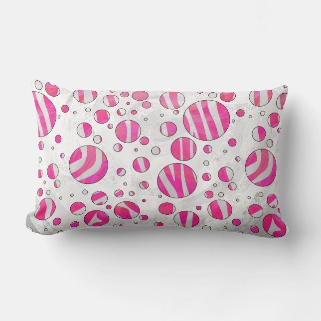 Hot Pink and White Zebra Polka Dots Lumbar Pillow (Front)