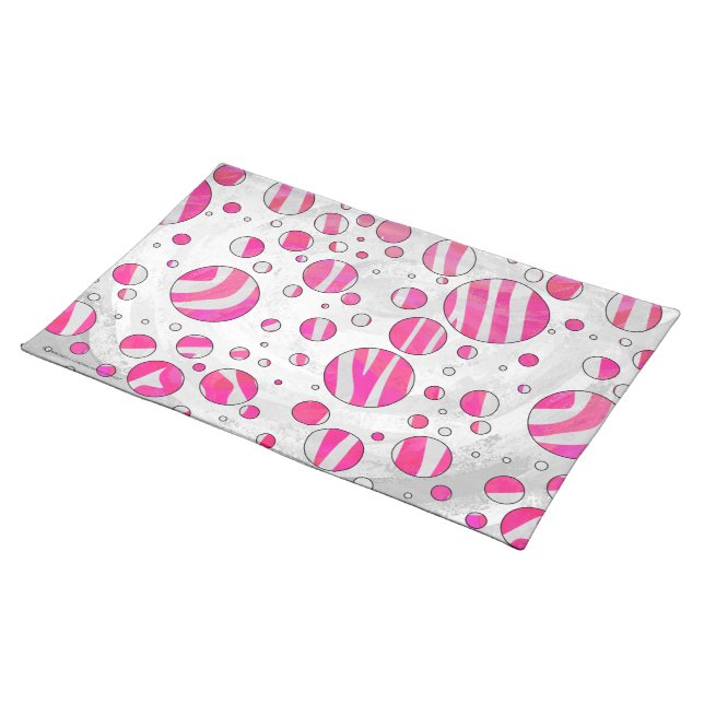 Hot Pink and White Zebra Polka Dots Placemat (On Table)