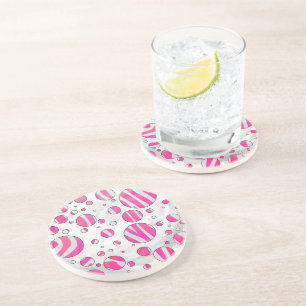 Hot Pink and White Zebra Polka Dots Sandstone Coaster