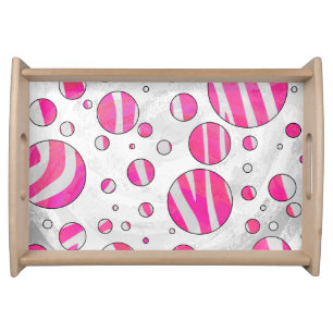 Hot Pink and White Zebra Polka Dots Serving Tray