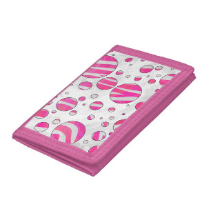 Hot Pink and White Zebra Polka Dots Tri-fold Wallet