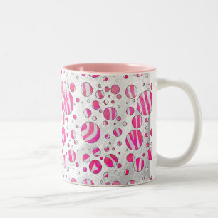 Hot Pink and White Zebra Polka Dots Two-Tone Coffee Mug