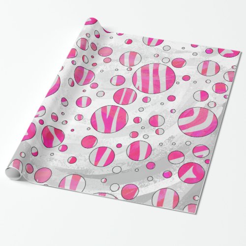 Hot Pink and White Zebra Polka Dots Wrapping Paper