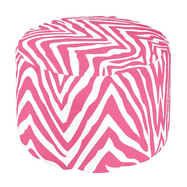 Hot Pink and White Zebra Print Pouf (Angled Front)