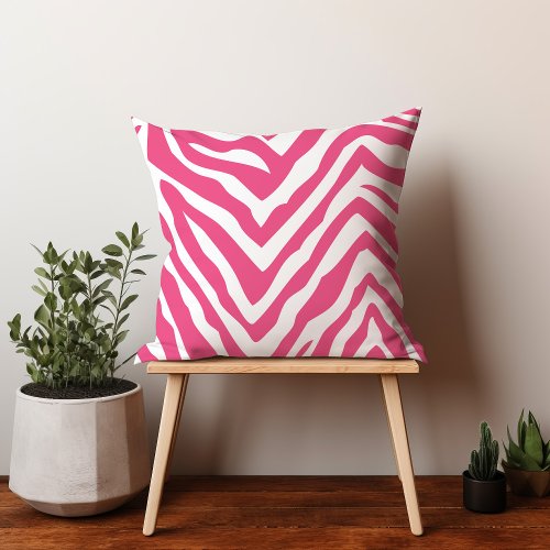 Hot Pink and White Zebra Print Throw Pillow