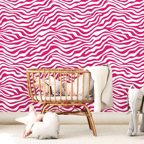 Hot Pink and White Zebra Stripe Wallpaper