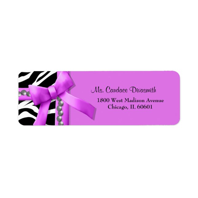 Hot Pink And White Zebra Striped With Silver Gems Label (Front)