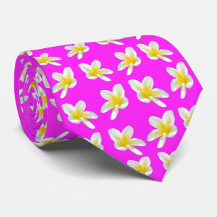 Hot Pink And Yellow Frangipani Pattern, Neck Tie