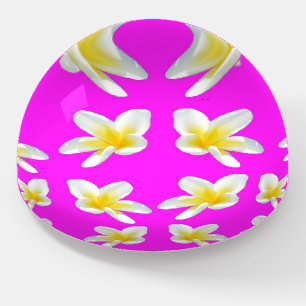 Hot Pink And Yellow Frangipani Pattern, Paperweight
