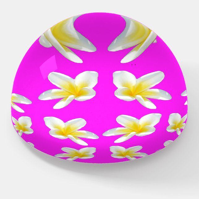 Hot Pink And Yellow Frangipani Pattern, Paperweight (Angled)