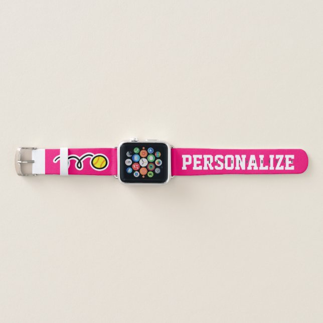 Hot pink and yellow softball logo personalized apple watch band (Front)