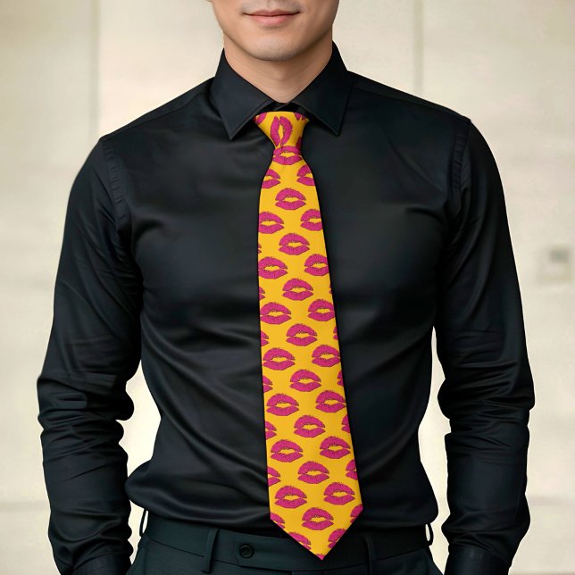 Hot Pink and Yellow XOXO Kissing Lips Neck Tie (Creator Uploaded)