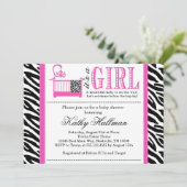 Hot Pink and Zebra Baby Shower invitation Custom (Standing Front)
