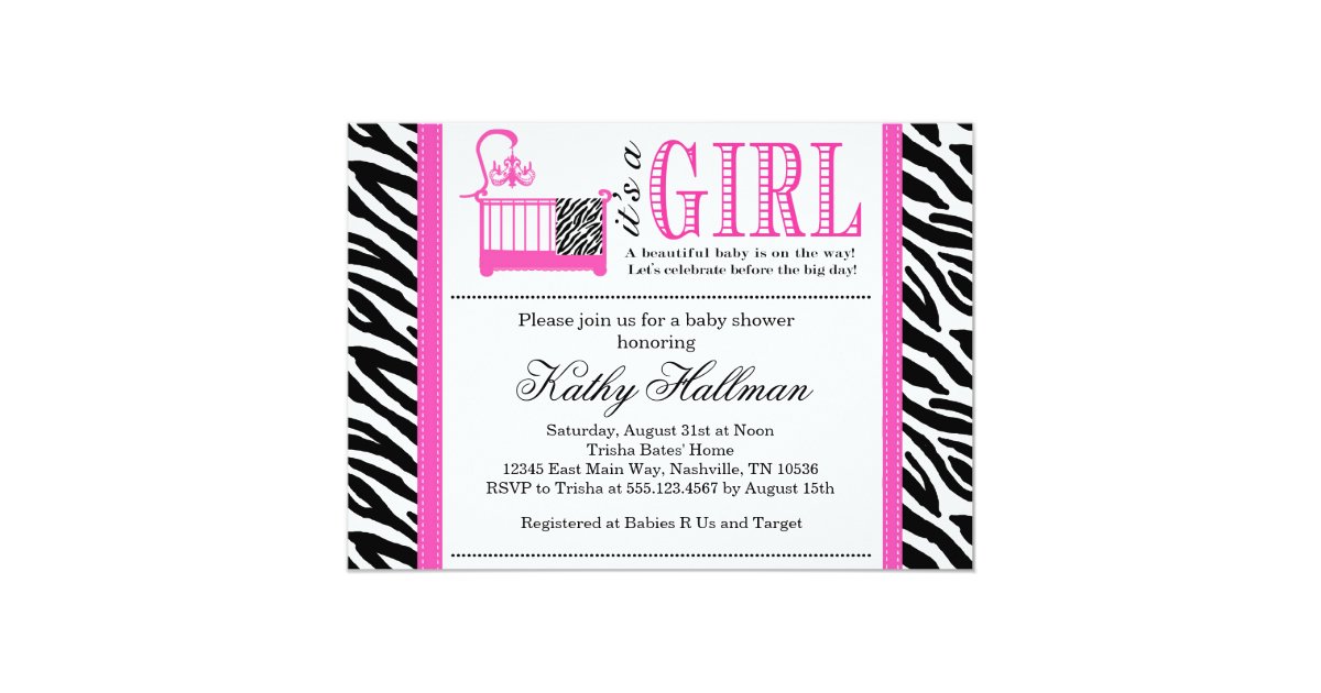 Hot Pink and Zebra Baby Shower invitation Custom | Zazzle.com