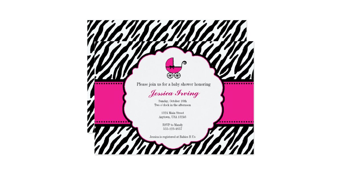 Hot Pink And Zebra Baby Shower Invitations 7