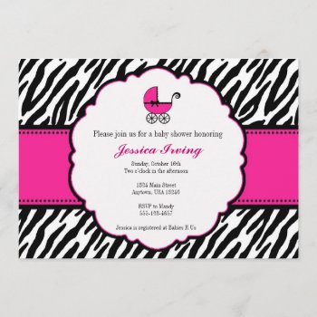 Hot Pink And Zebra Print Baby Shower Invitation by seasidepapercompany at Zazzle
