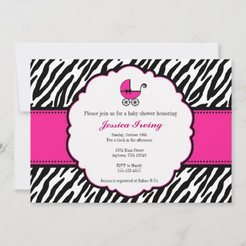 Hot Pink and Zebra Print Baby Shower Invitation