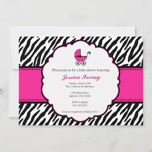 Hot Pink and Zebra Print Baby Shower Invitation Zazzle