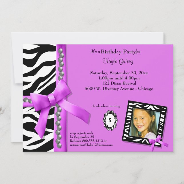 Hot Pink And Zebra Striped Birthday Party Invite (Front)