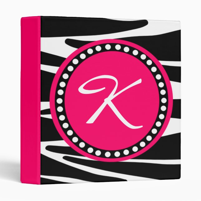 Hot Pink and Zebra Stripes Monogrammed Initial Binder (Front/Spine)