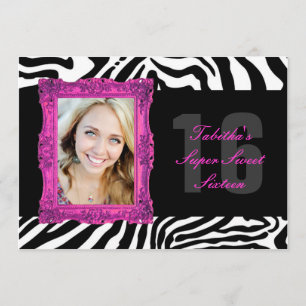 Hot Pink and Zebra Sweet Sixteen Invitation