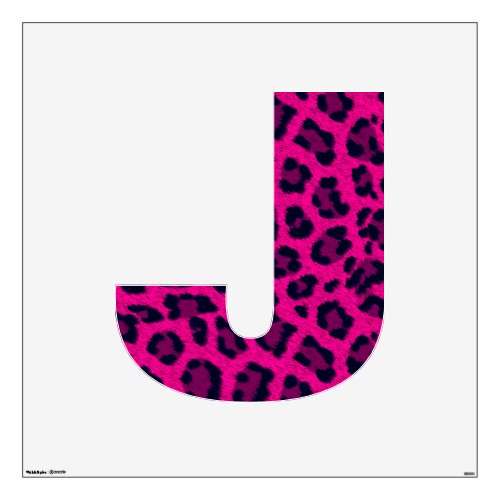 Hot Pink Animal Leopard Print  Letter J 48x48 Wall Sticker